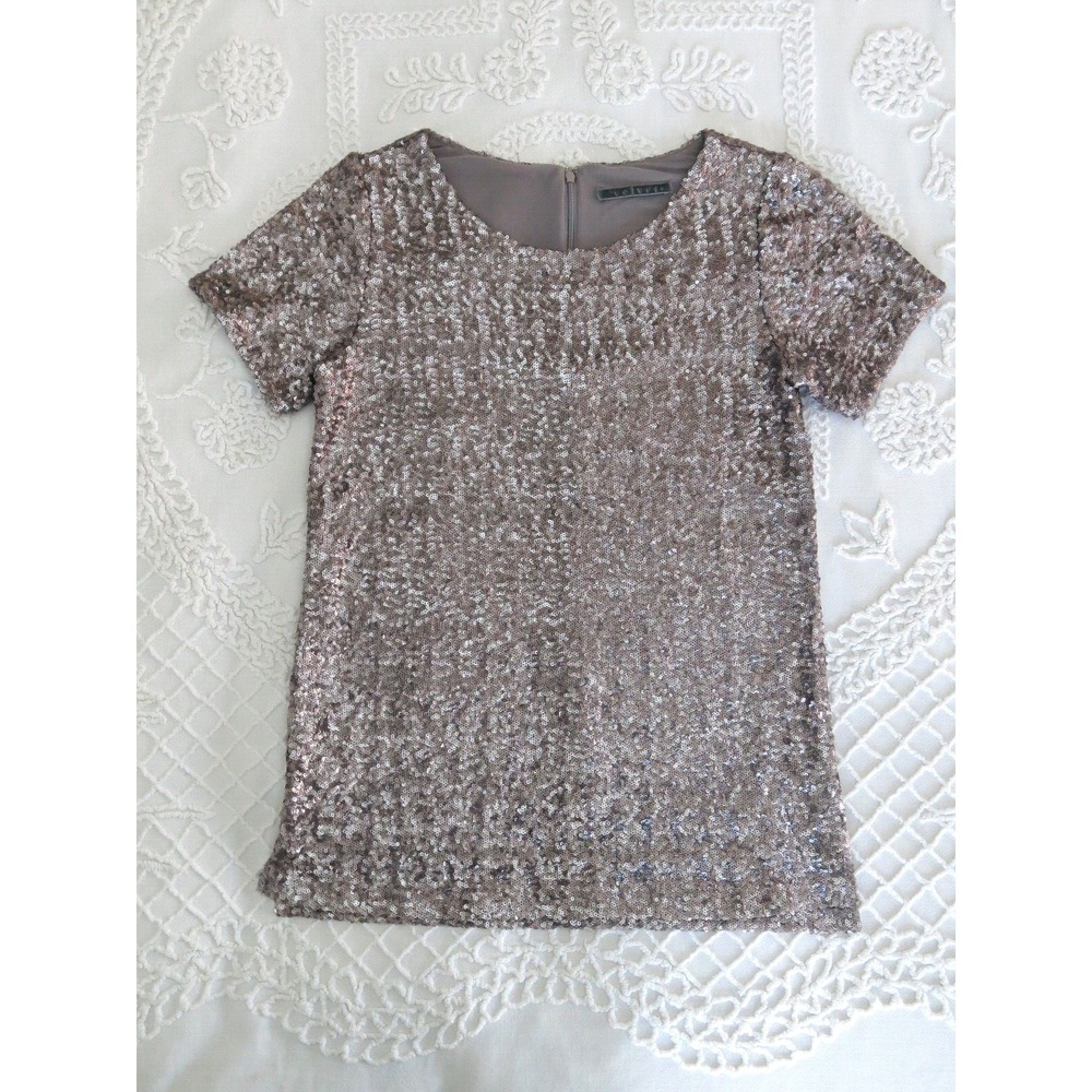 Velvet Graham & Spencer Vonnie Sequin Tee Medium Pewter Silver Sparkle Party
